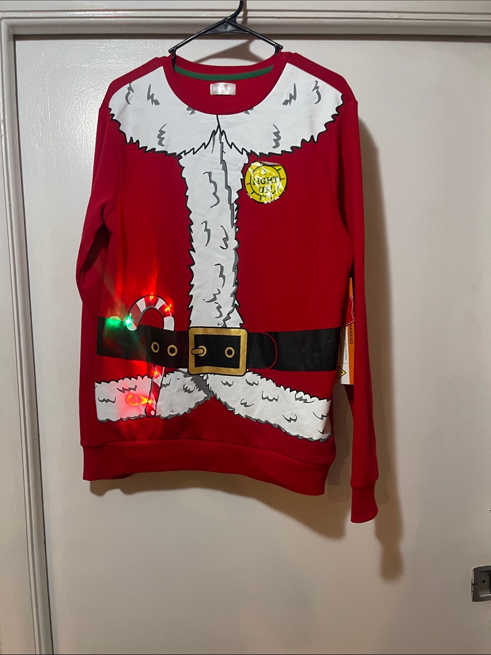Holiday Time Red Santa Belt Light-Up Sweater size small NWT
